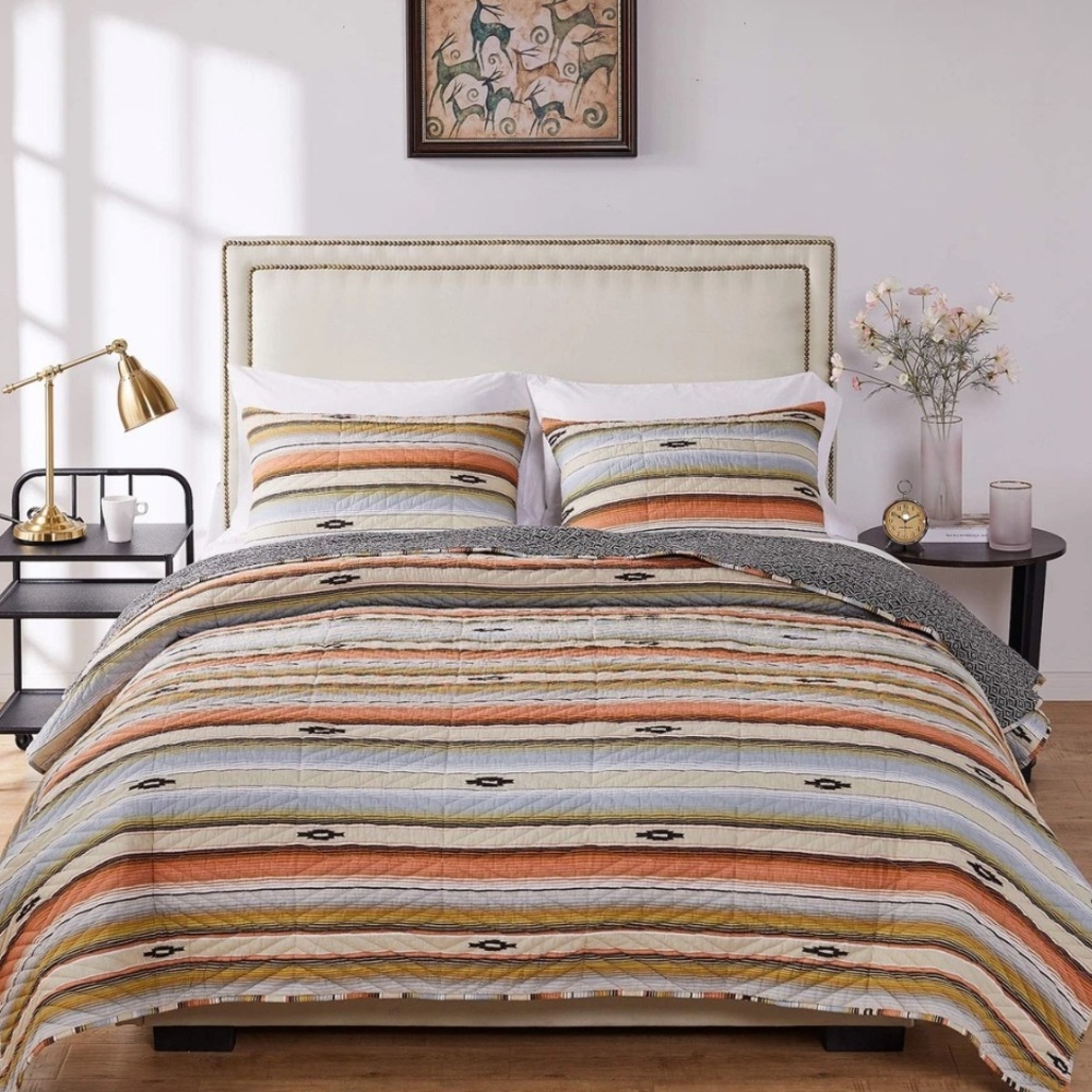 NIB Barefoot Bungalow Painted Desert Quilt Set 3 Piece Bed King Rose Bedding